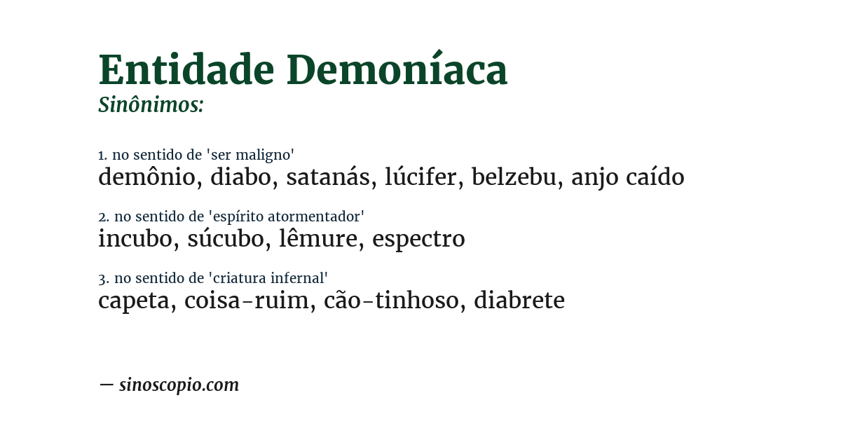 Sinônimo de entidade demoníaca
