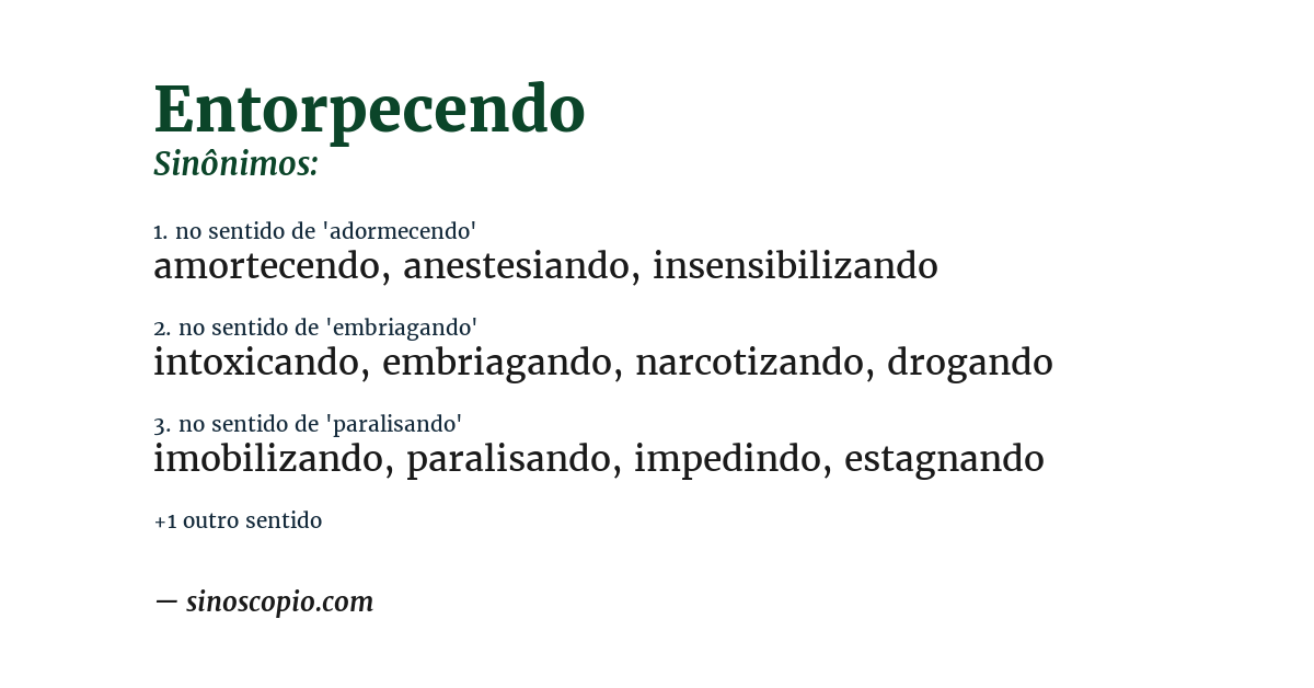 Sinônimo de entorpecendo