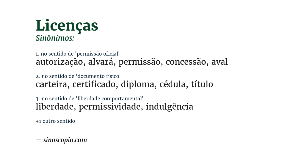 Sinônimo de licenças