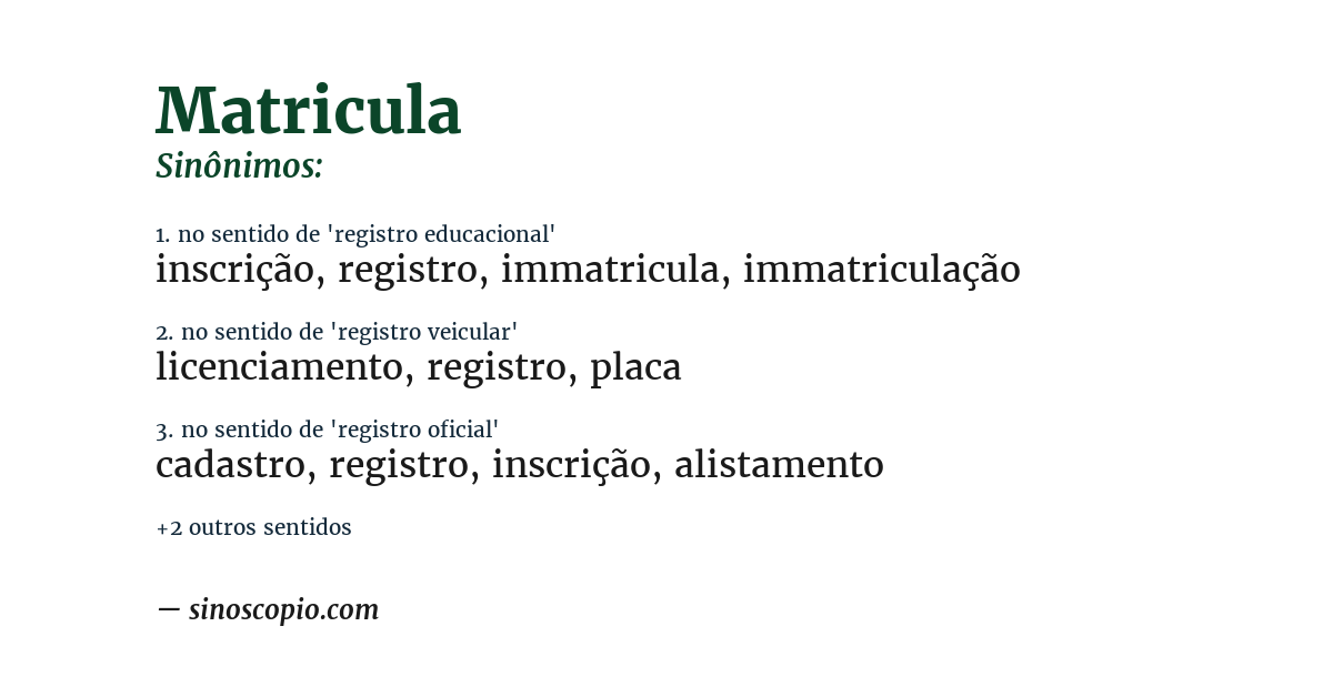 Sinônimo de matricula