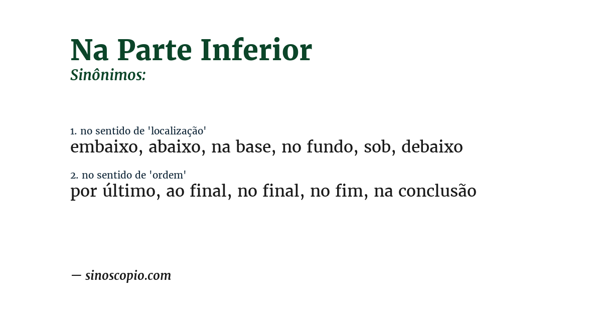 Sinônimo de na parte inferior