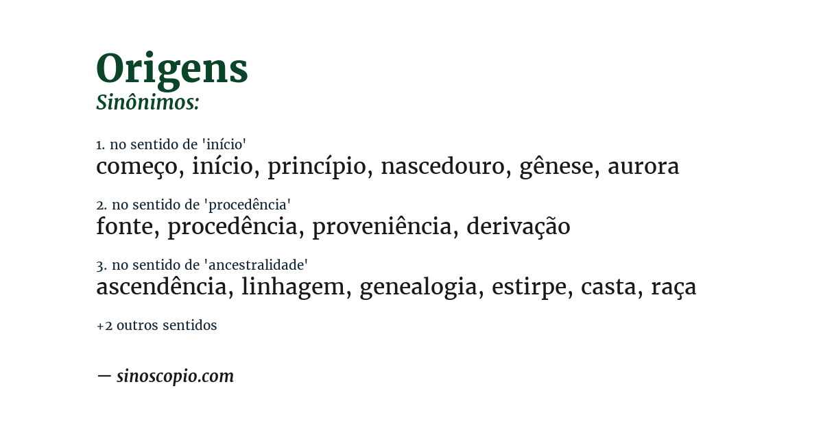 Sinônimo de origens