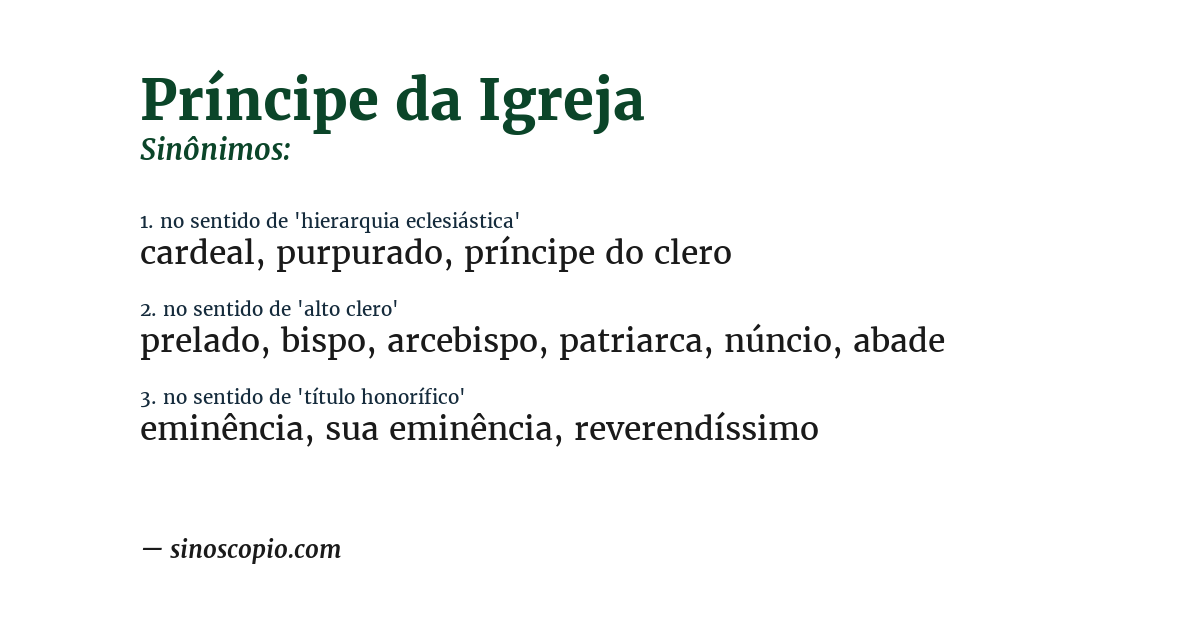 Sinônimo de príncipe da igreja