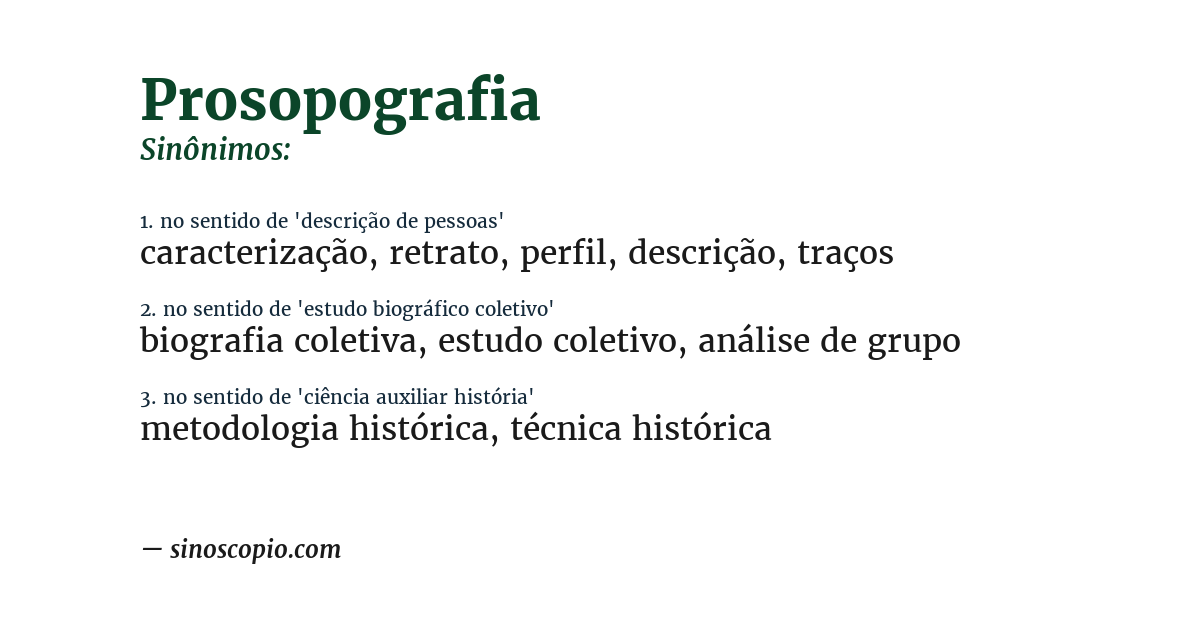 Sinônimo de prosopografia