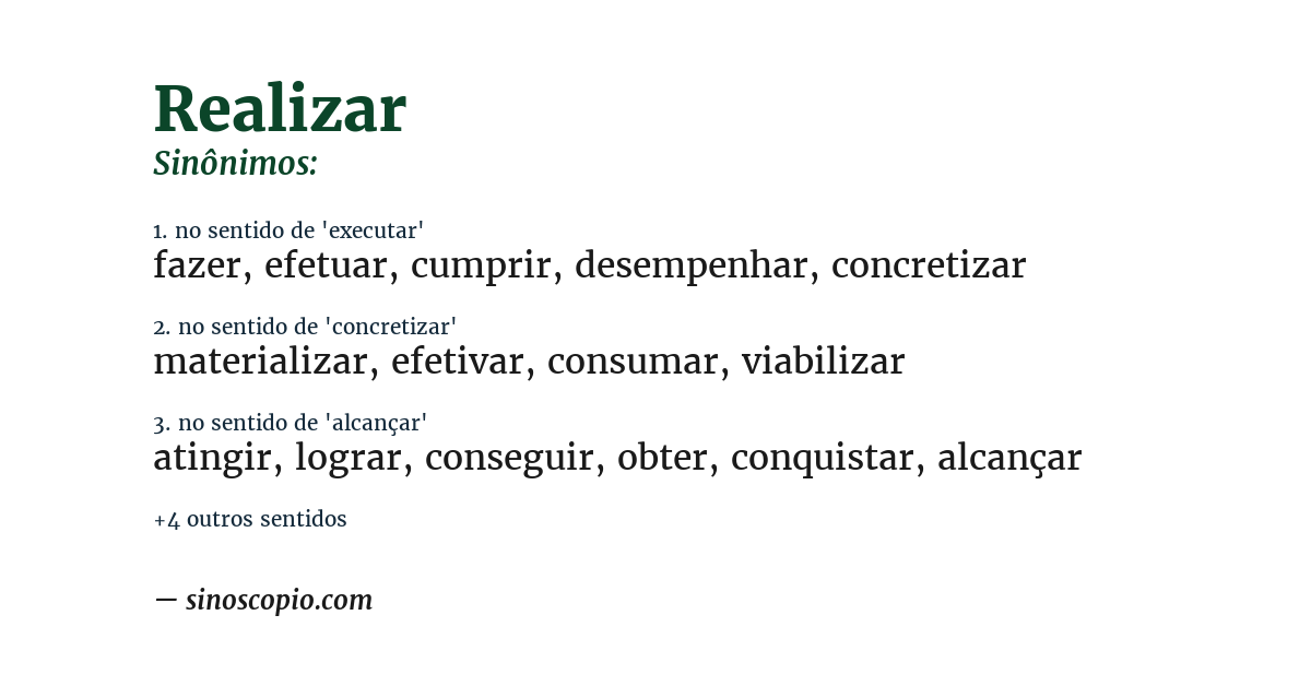 Sinônimo de realizar