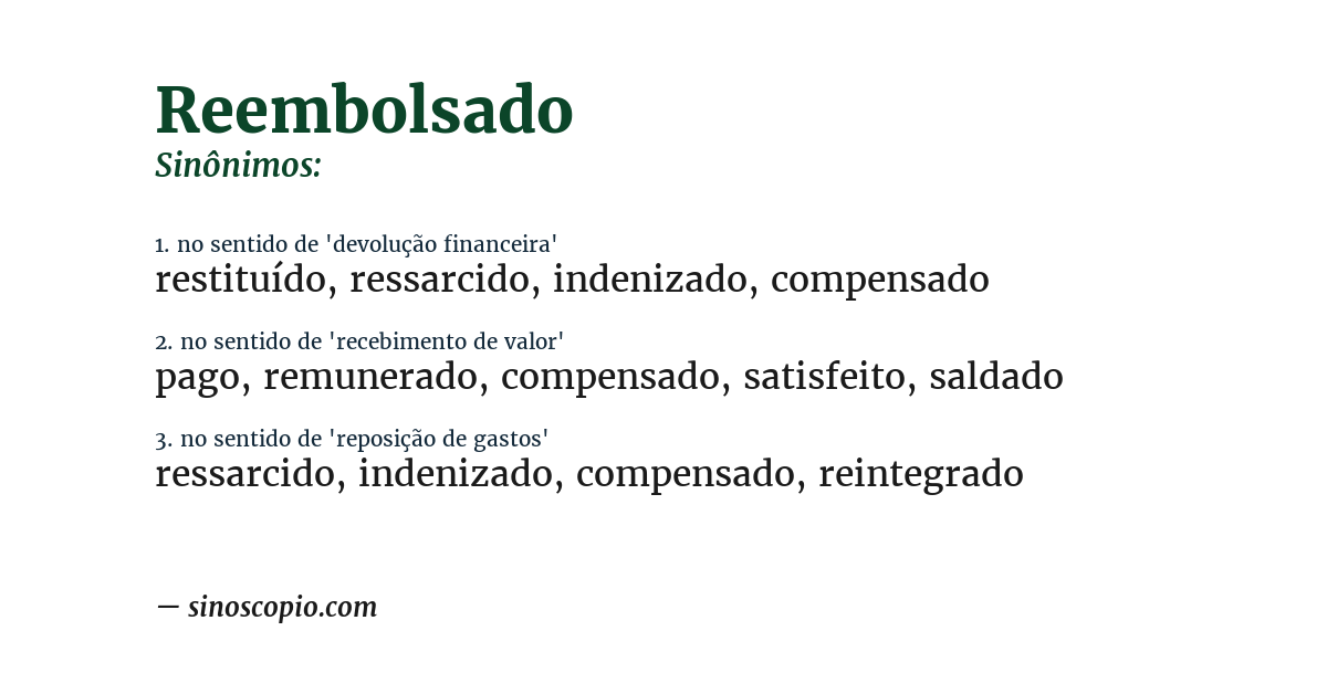 Sinônimo de reembolsado