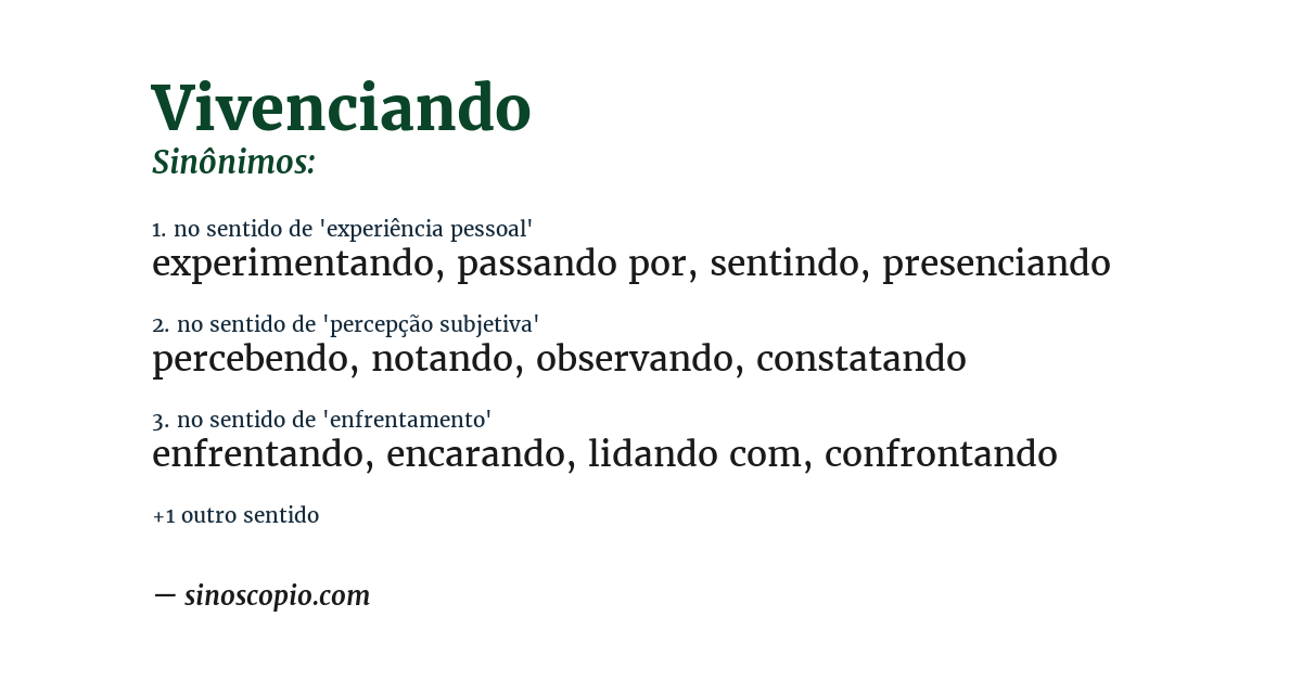 Sinônimo de vivenciando