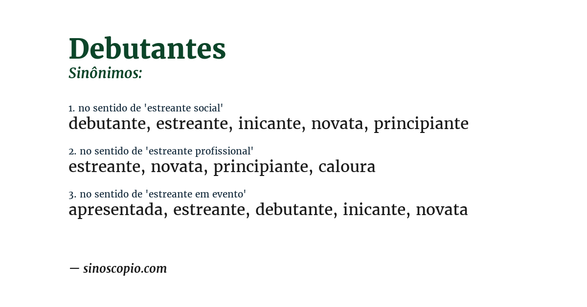 Sinônimo de debutantes