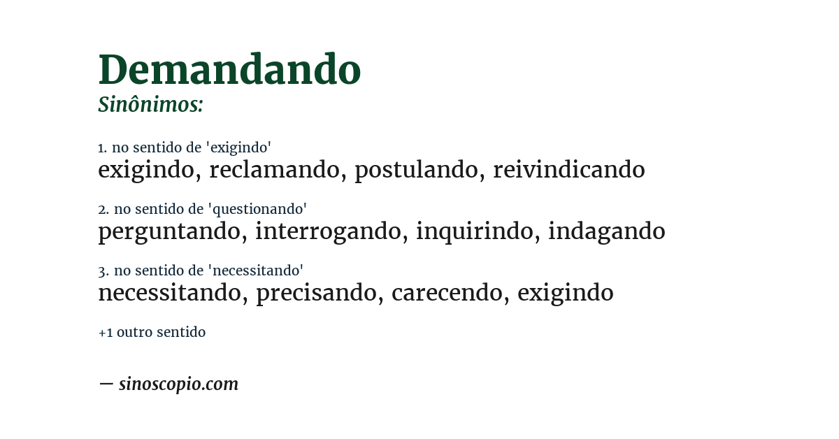 Sinônimo de demandando