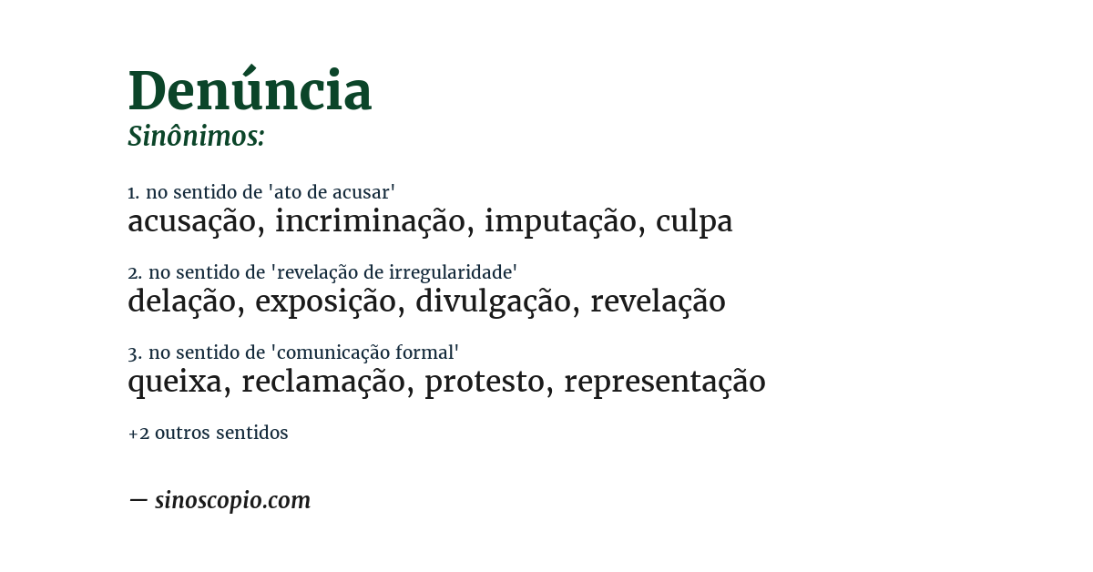 Sinônimo de denúncia