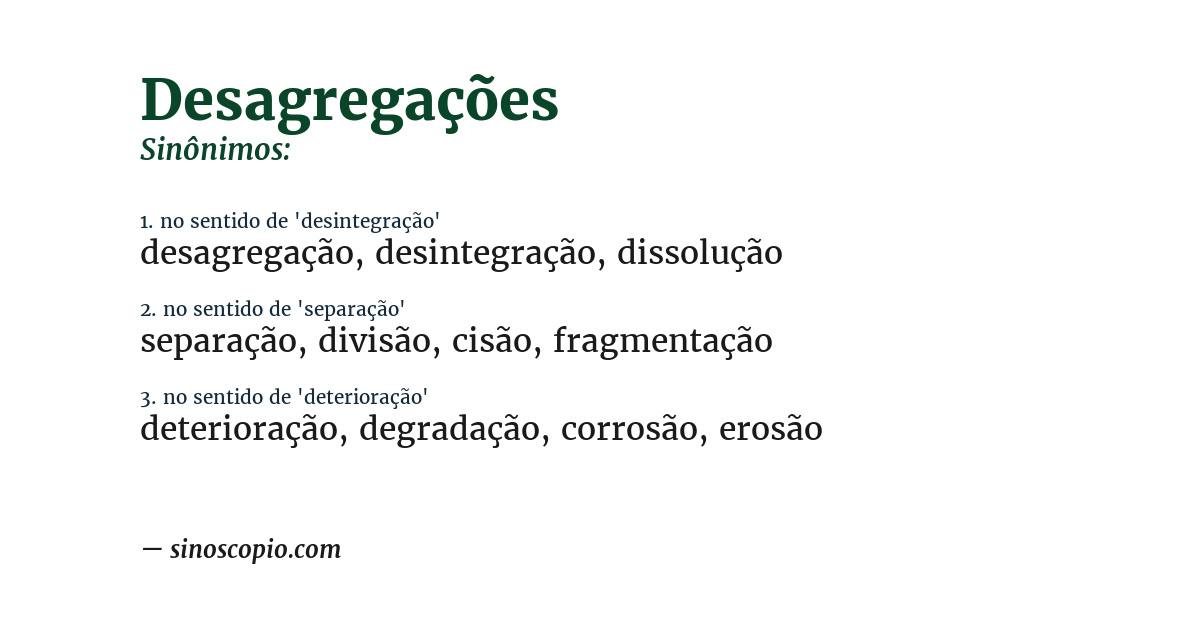 Sinônimo de desagregações