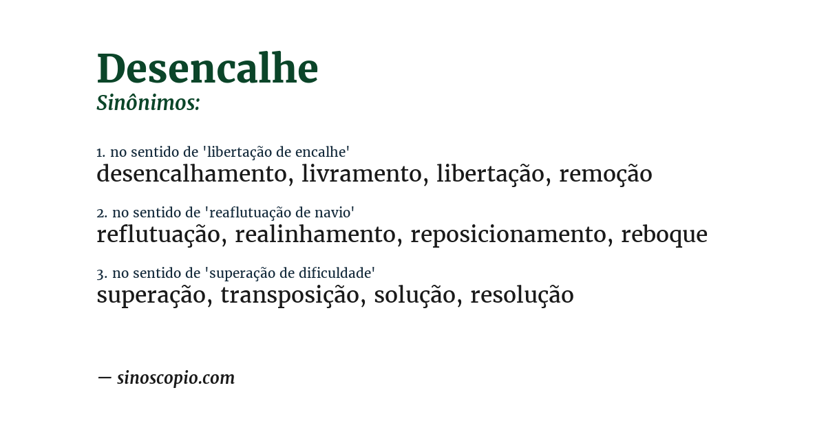 Sinônimo de desencalhe