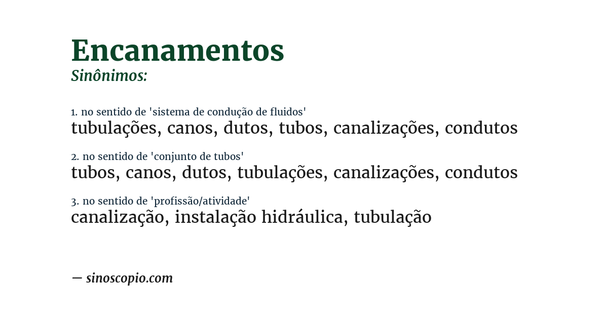 Sinônimo de encanamentos