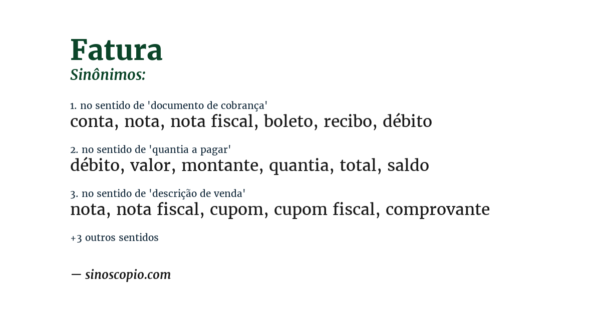 Sinônimo de fatura