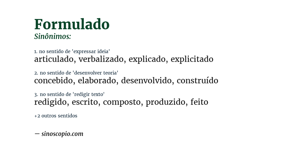 Sinônimo de formulado