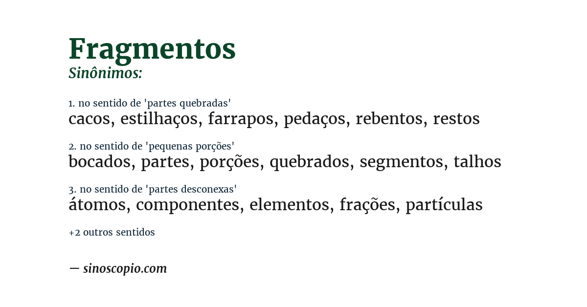 Sinônimo de fragmentos