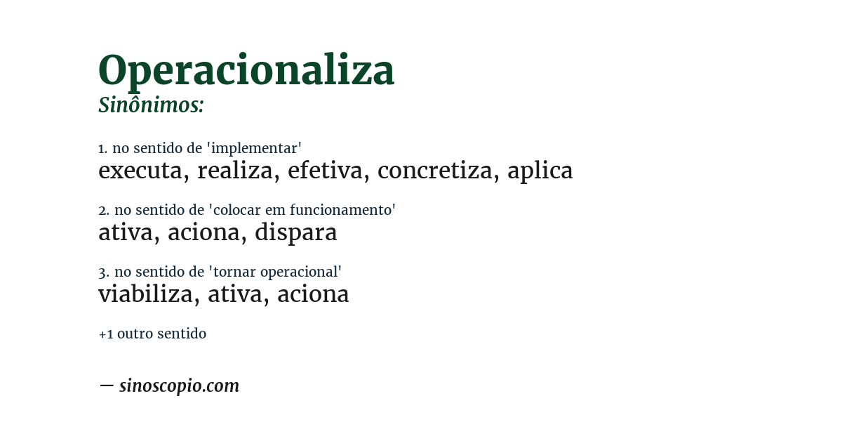 Sinônimo de operacionaliza