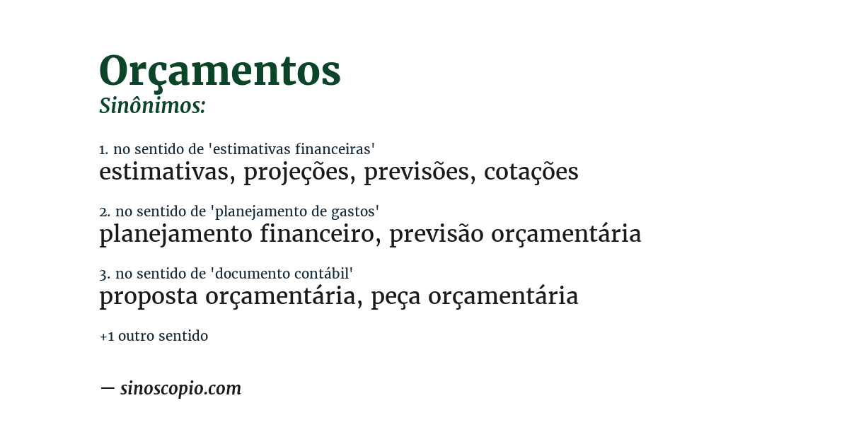 Sinônimo de orçamentos