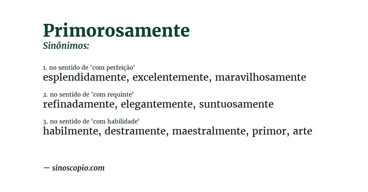 Sinônimo de primorosamente