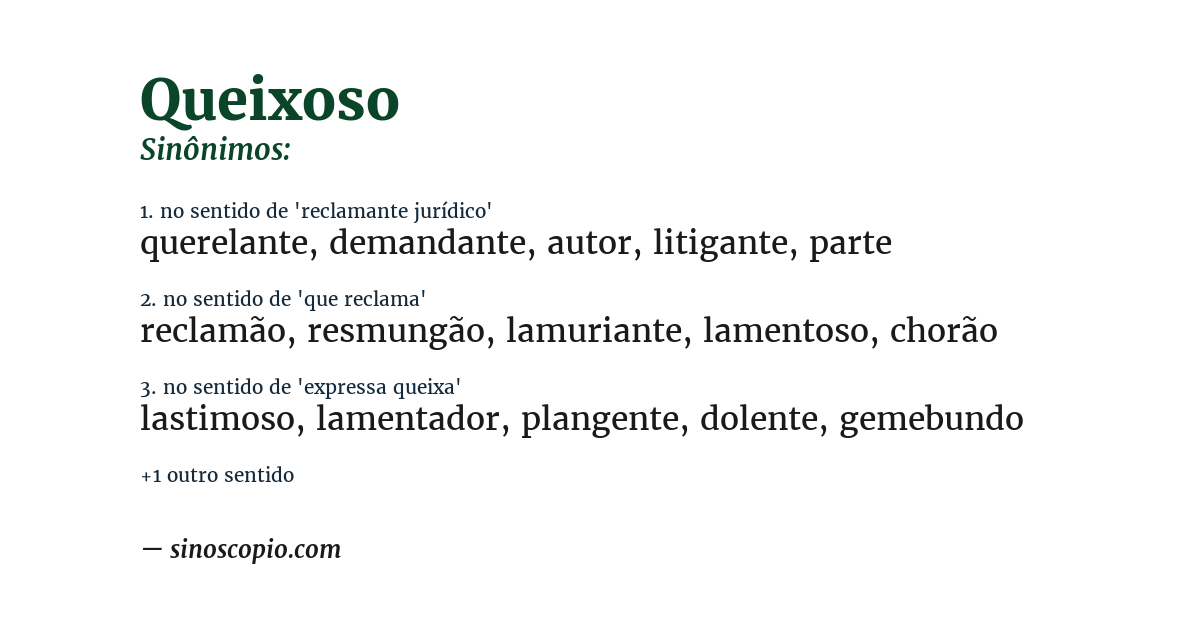 Sinônimo de queixoso