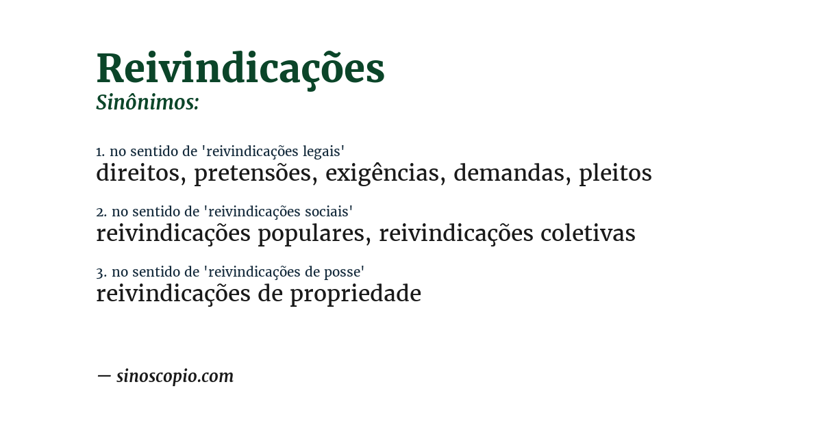 Sinônimo de reivindicações