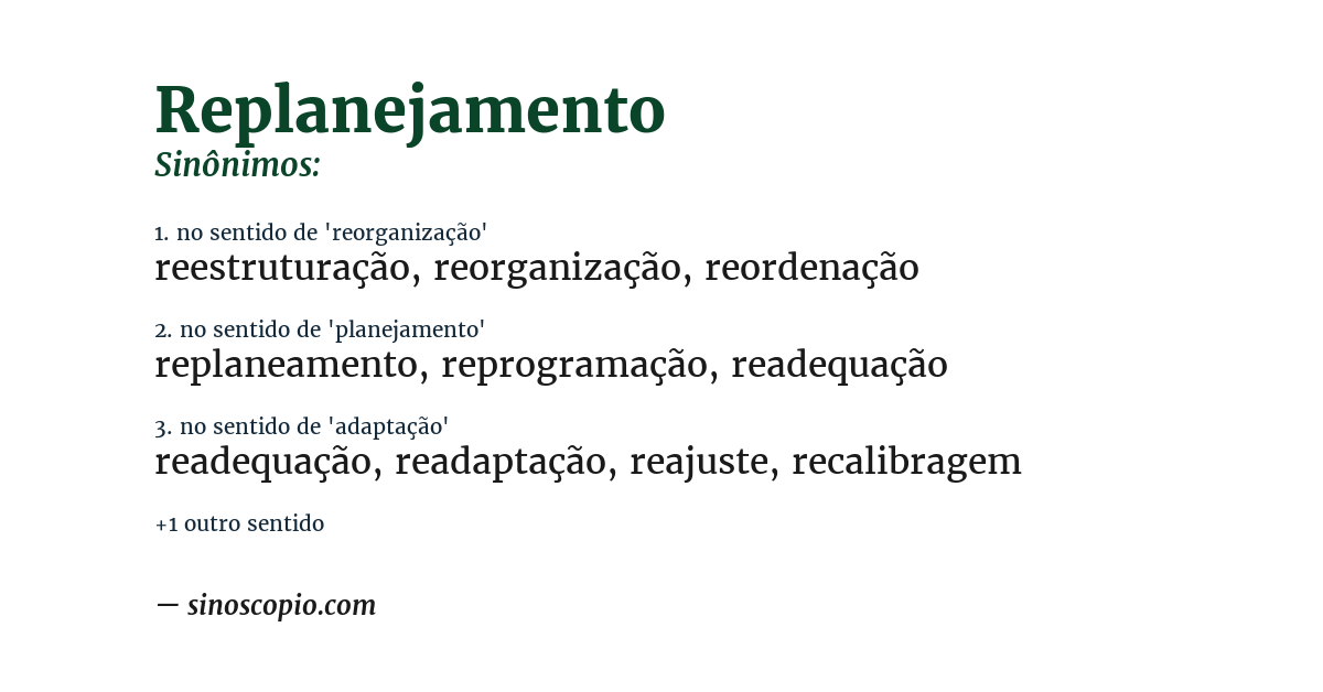 Sinônimo de replanejamento