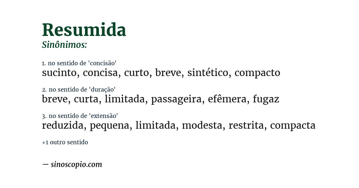 Sinônimo de resumida