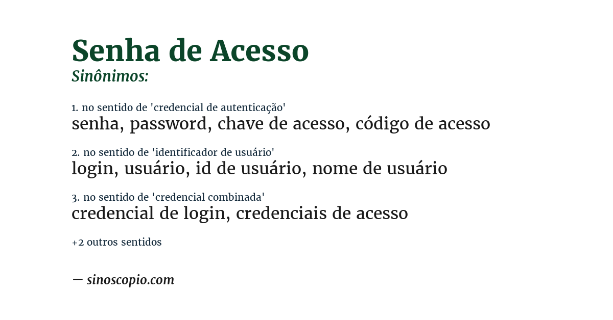 Sinônimo de senha de acesso