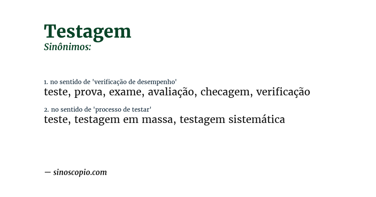 Sinônimo de testagem
