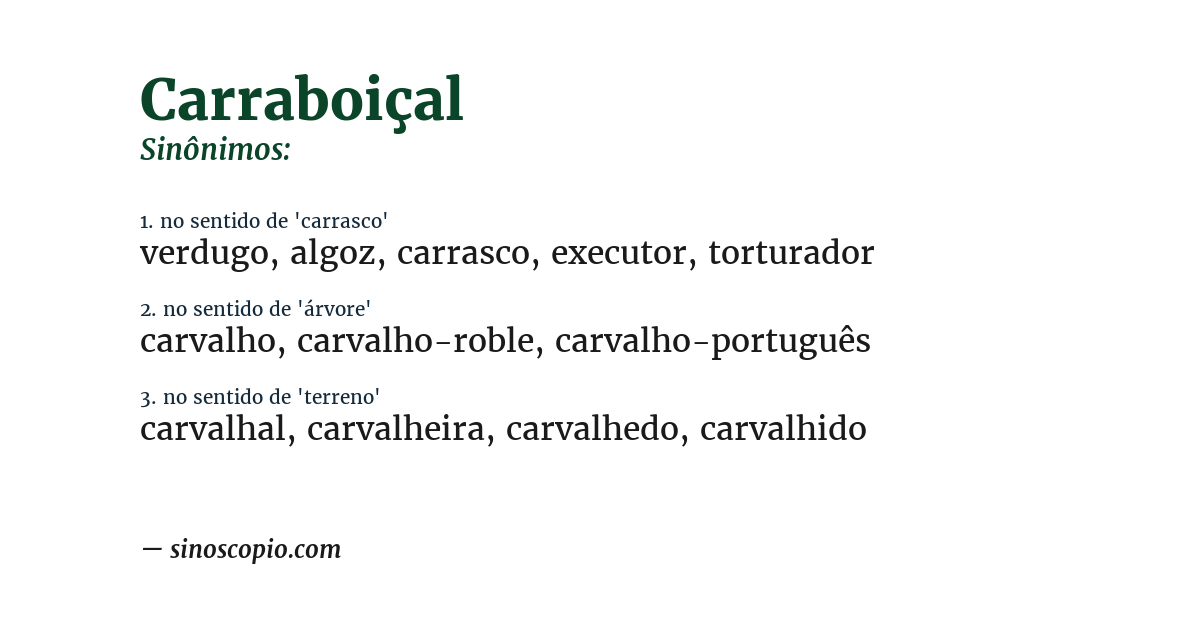 Sinônimo de carraboiçal