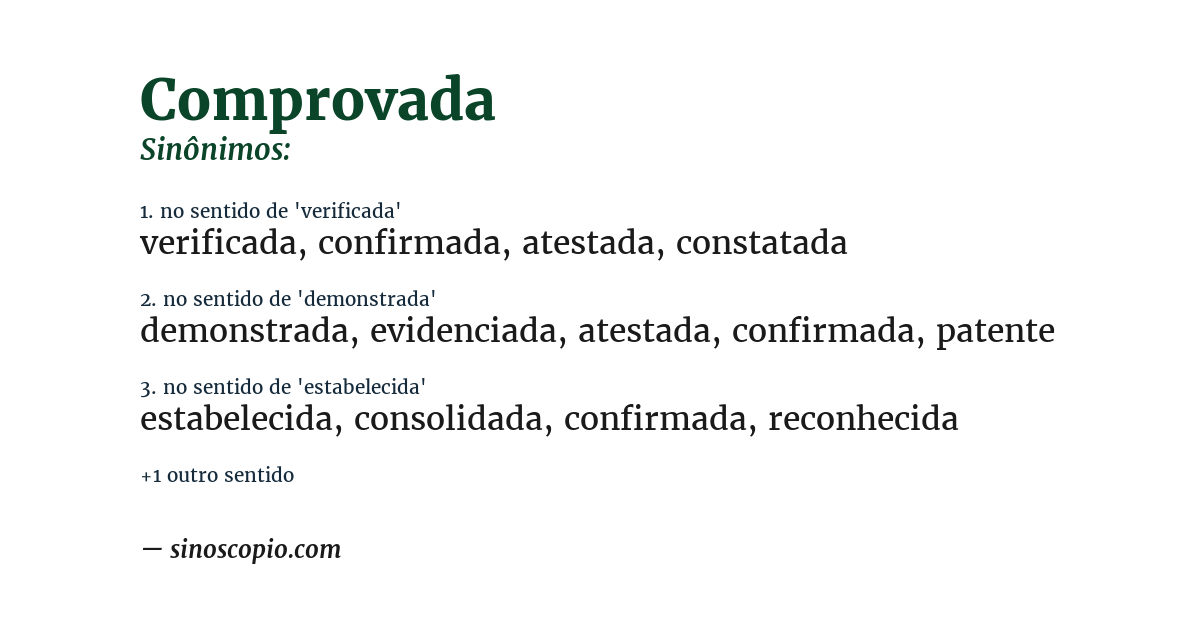 Sinônimo de comprovada