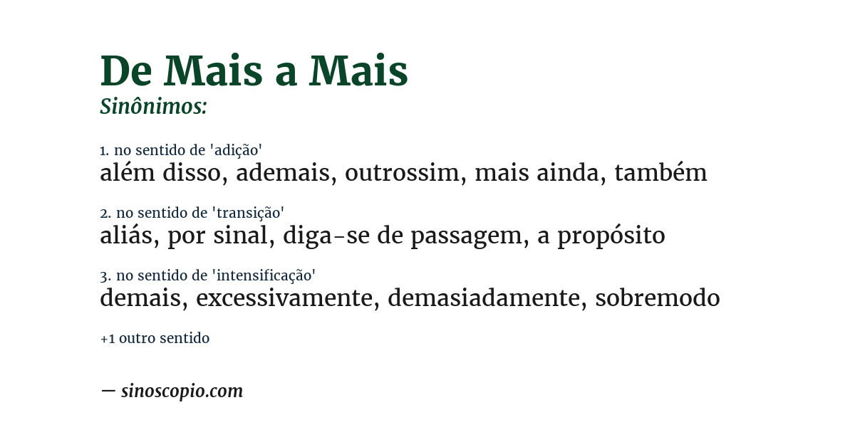 Sinônimo de de mais a mais