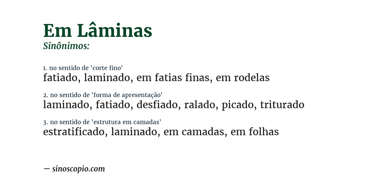 Sinônimo de em lâminas