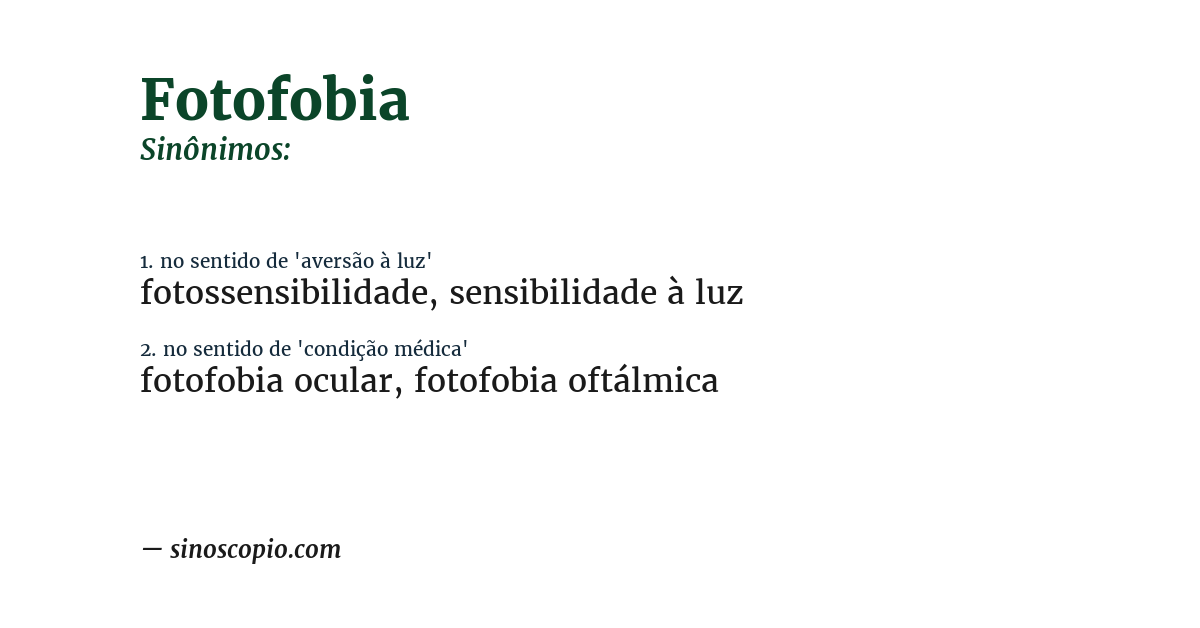 Sinônimo de fotofobia
