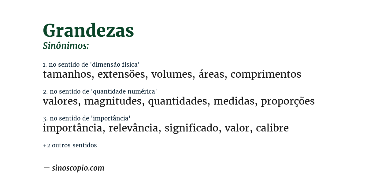 Sinônimo de grandezas
