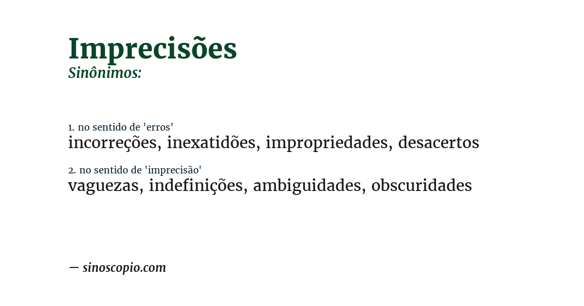 Sinônimo de imprecisões