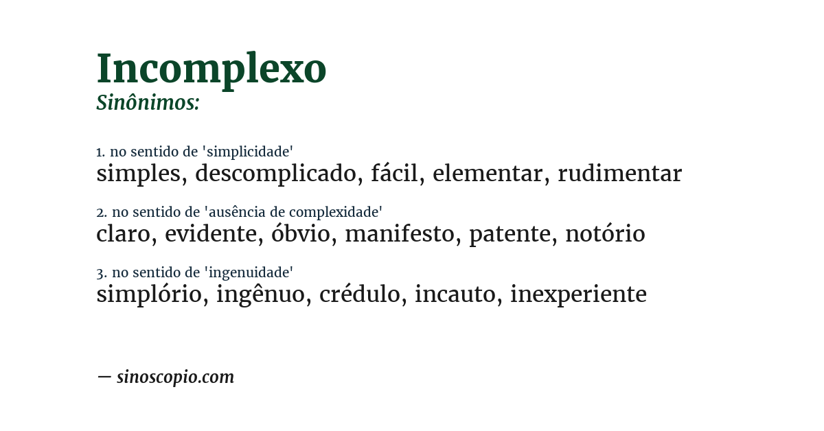 Sinônimo de incomplexo