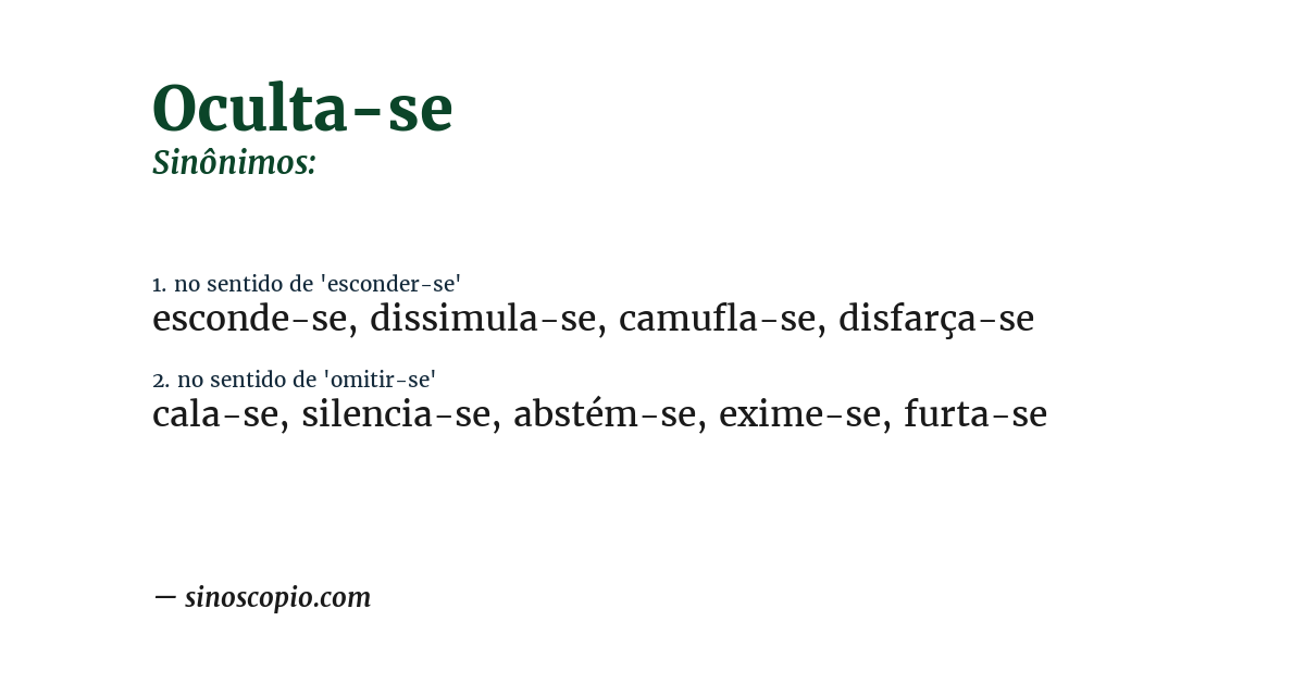 Sinônimo de oculta-se