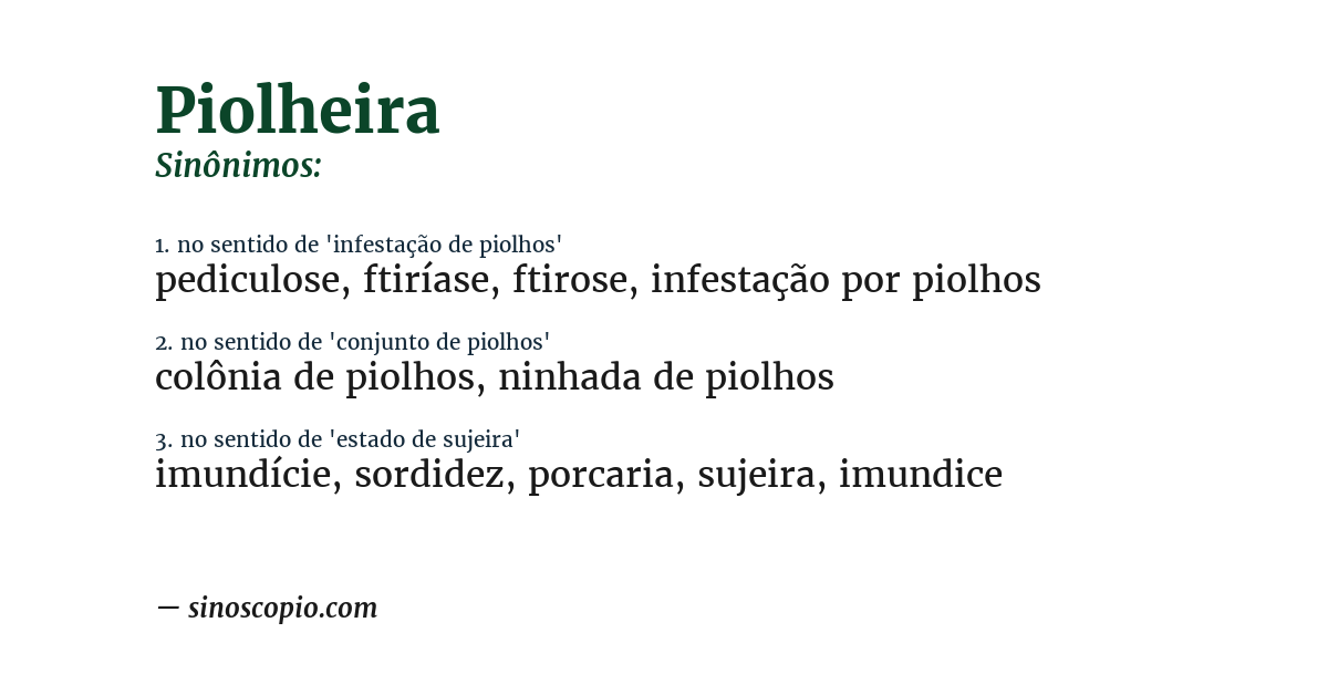 Sinônimo de piolheira