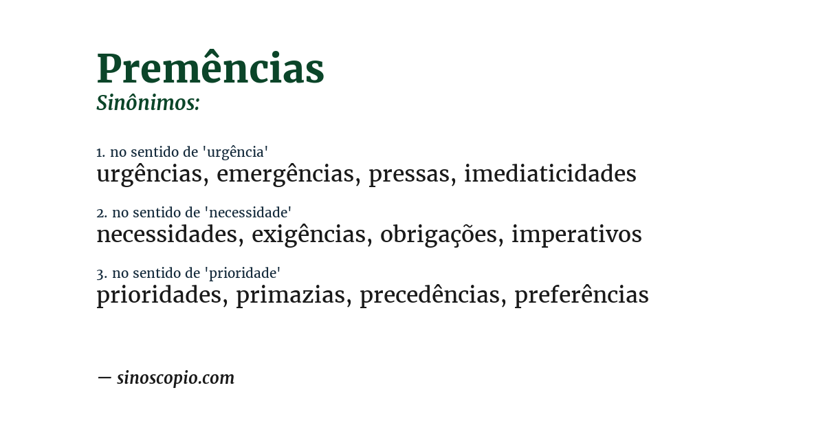 Sinônimo de premências