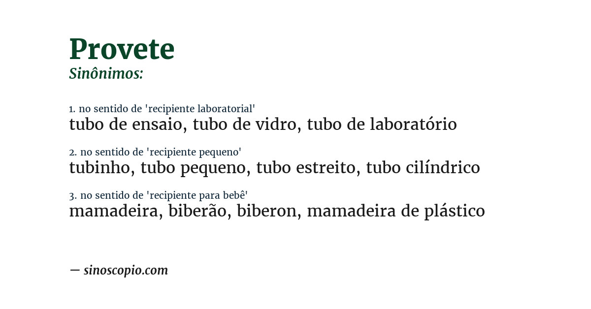 Sinônimo de provete