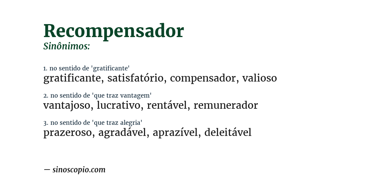 Sinônimo de recompensador