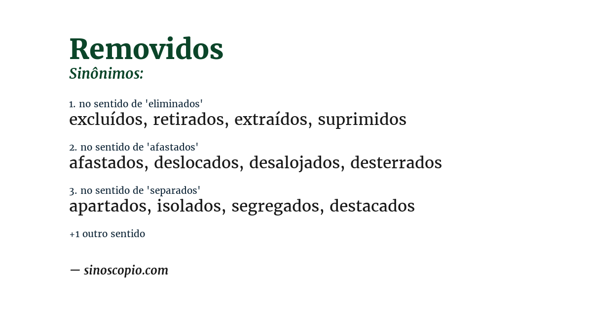 Sinônimo de removidos