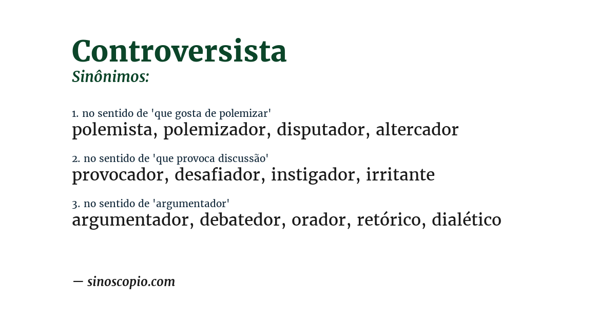 Sinônimo de controversista