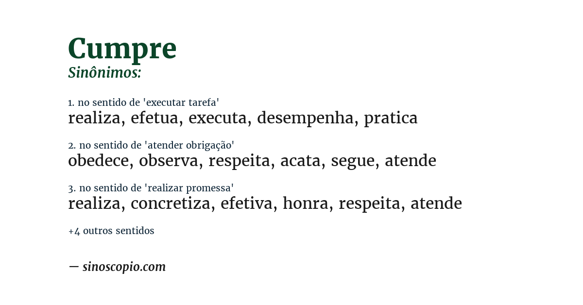 Sinônimo de cumpre