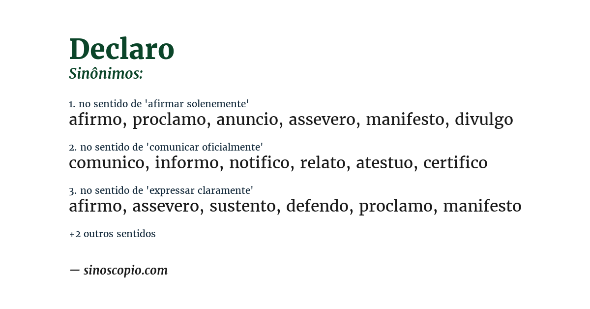 Sinônimo de declaro