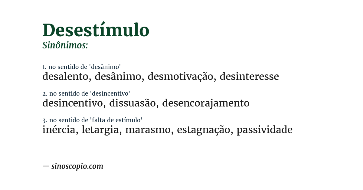 Sinônimo de desestímulo