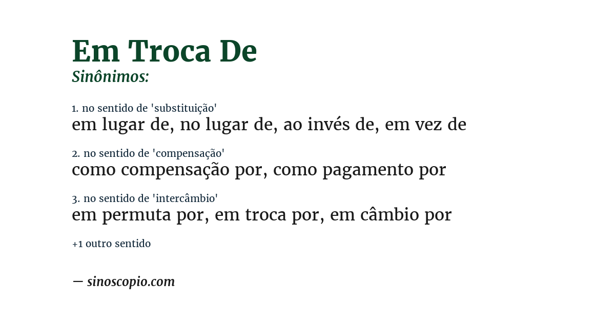 Sinônimo de em troca de
