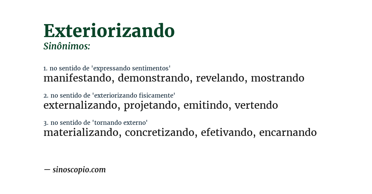 Sinônimo de exteriorizando