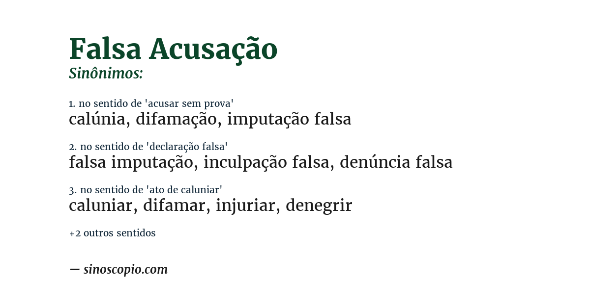 Sinônimo de falsa acusação